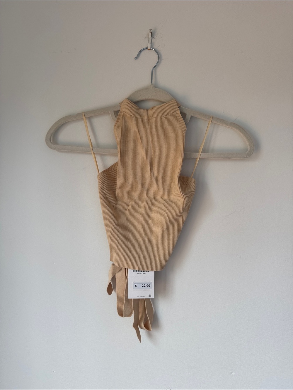 Zara Beige Ribbed Halter Tank Top